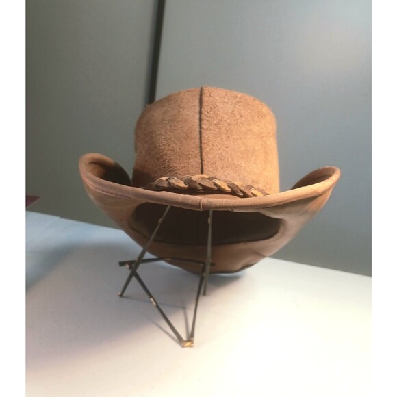 Vintage 70s Skullys Weathered Suede Hippie Boho Outback Hat USA Large - Picture 1 of 16